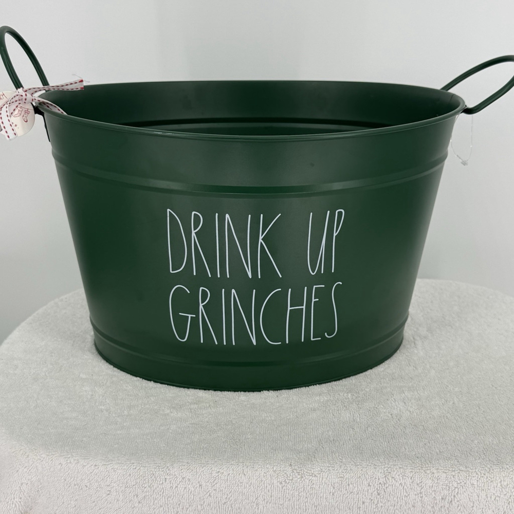 Rae Dunn Drink Up Grinches Green Christmas Holiday Party Metal Drink Bucket